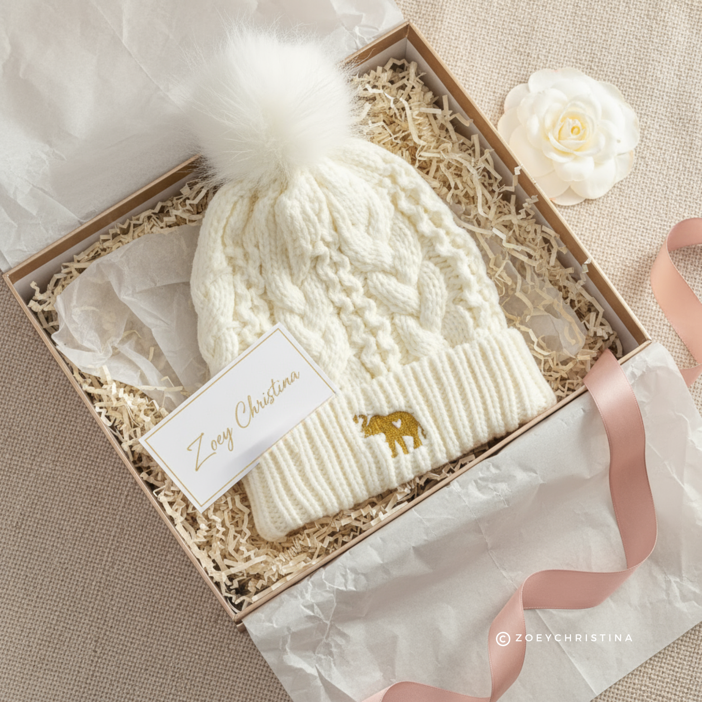 Embroidered Elephant Winter Hat – Cozy Beanie for Wildlife Enthusiasts & Elephant Fans