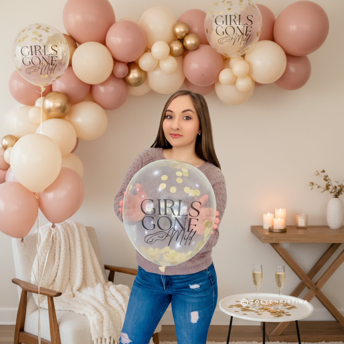 Girls Gone Mild Balloon Decor – 12" Latex Balloons in Gold Chrome or Confetti – Bachelorette, Slumber Party & Girls Night Decorations