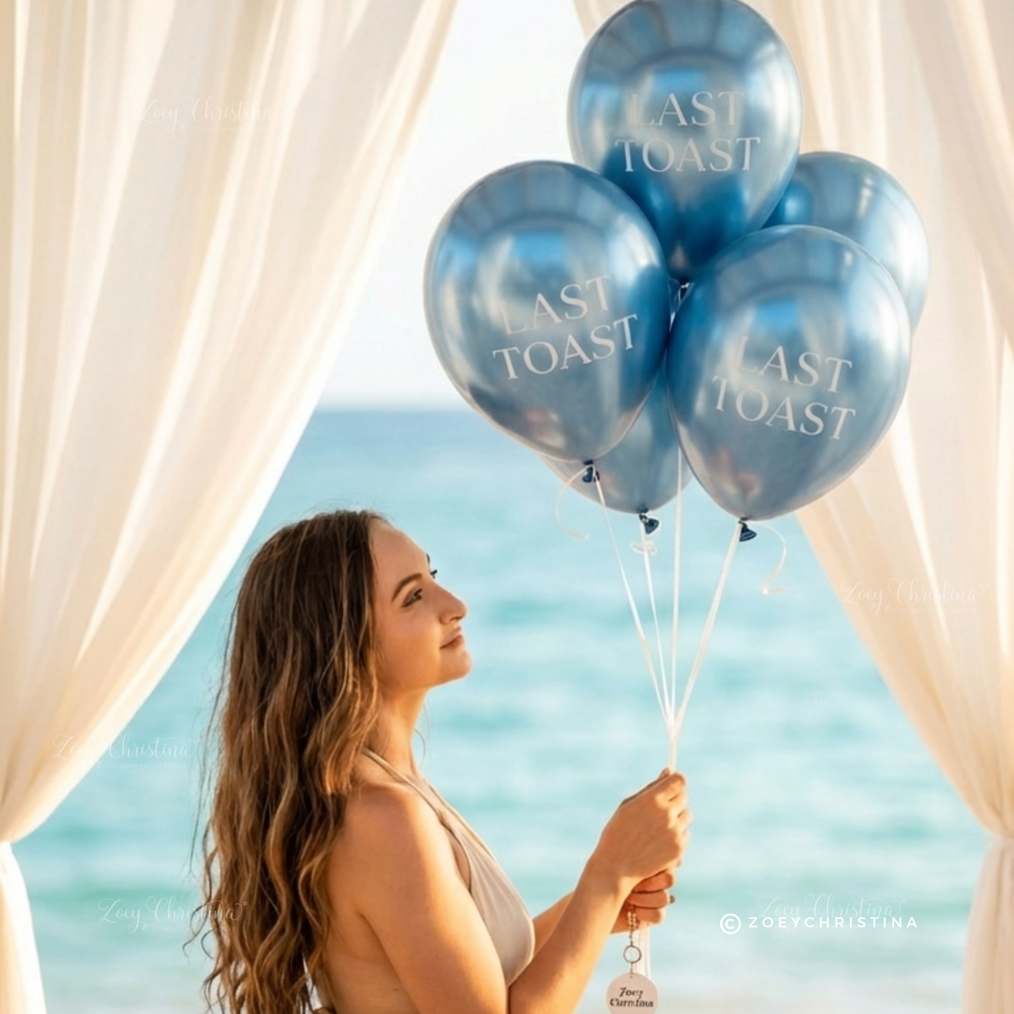 Last Toast Balloon – Blue Chrome or Confetti Clear | Bachelorette Party Balloon | Beachy Bach Decor | Ocean-Themed Bridal Party Balloons