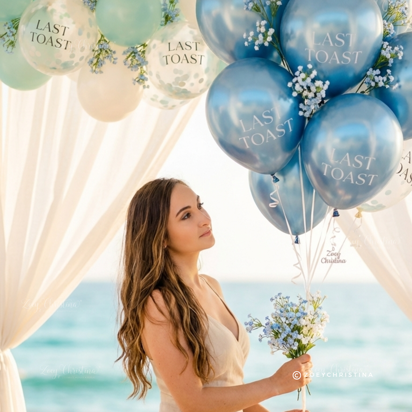 Last Toast Balloon – Blue Chrome or Confetti Clear | Bachelorette Party Balloon | Beachy Bach Decor | Ocean-Themed Bridal Party Balloons