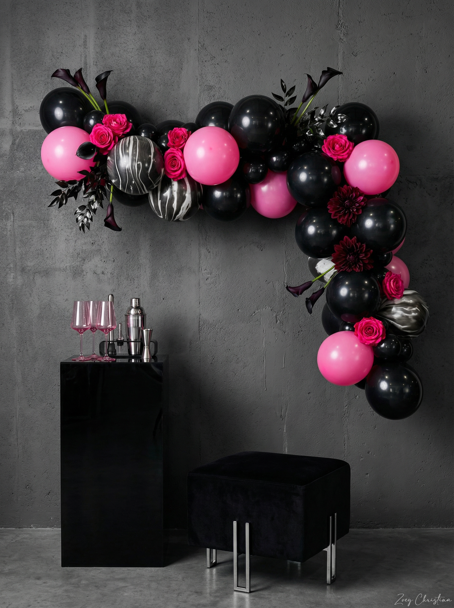 Pink & Black Balloon Garland Kit – Gothic Glam Party Decor for Birthdays & Bachelorettes