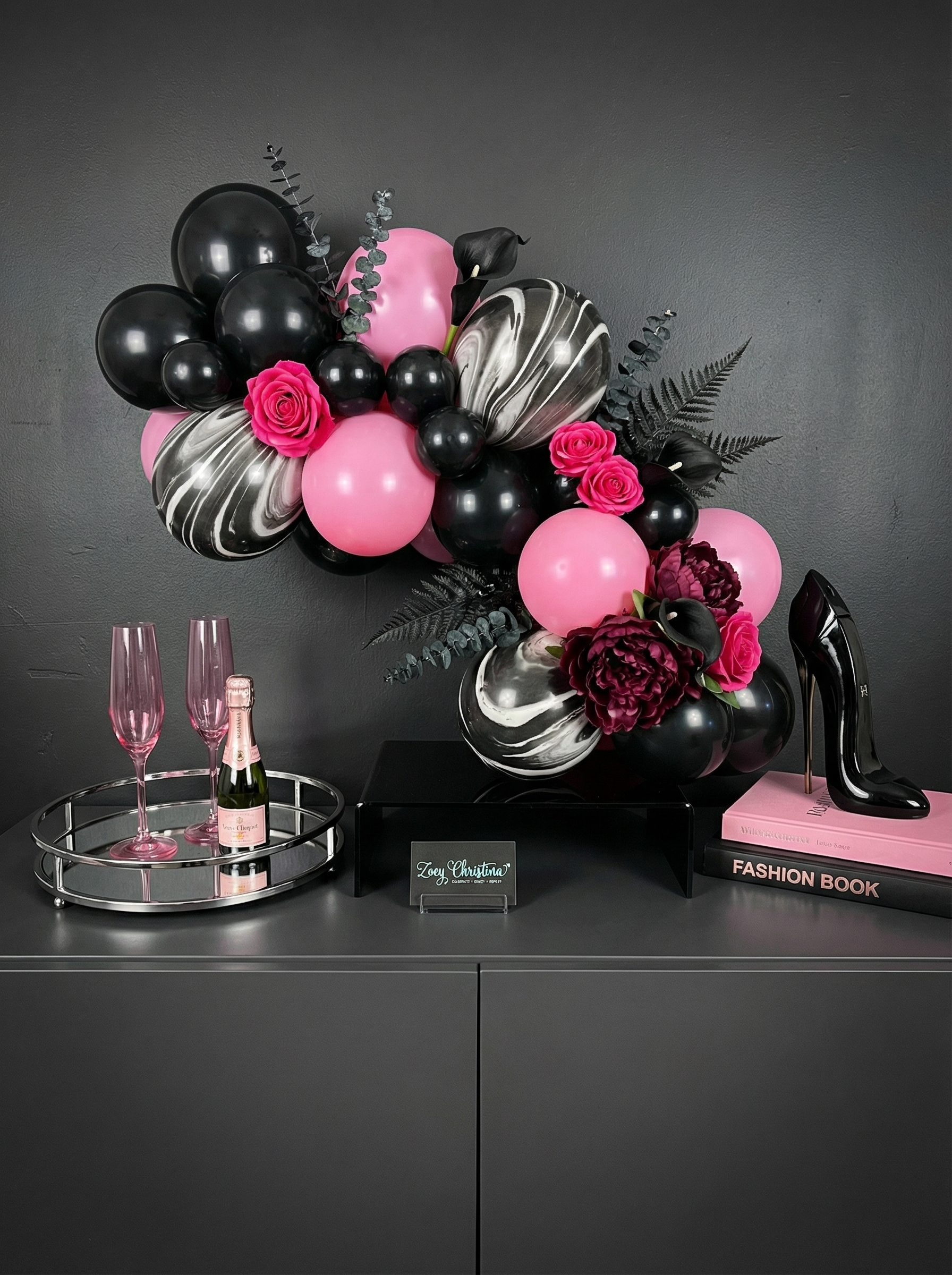 Pink & Black Balloon Garland Kit – Gothic Glam Party Decor for Birthda – Zoey Christina