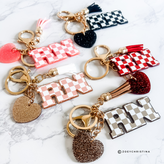 RN Nurse Keychain – Cute Registered Nurse Gift with Heart Charm & Tassel – Personalized Nurse Bag Tag – Nursing Graduation Gift