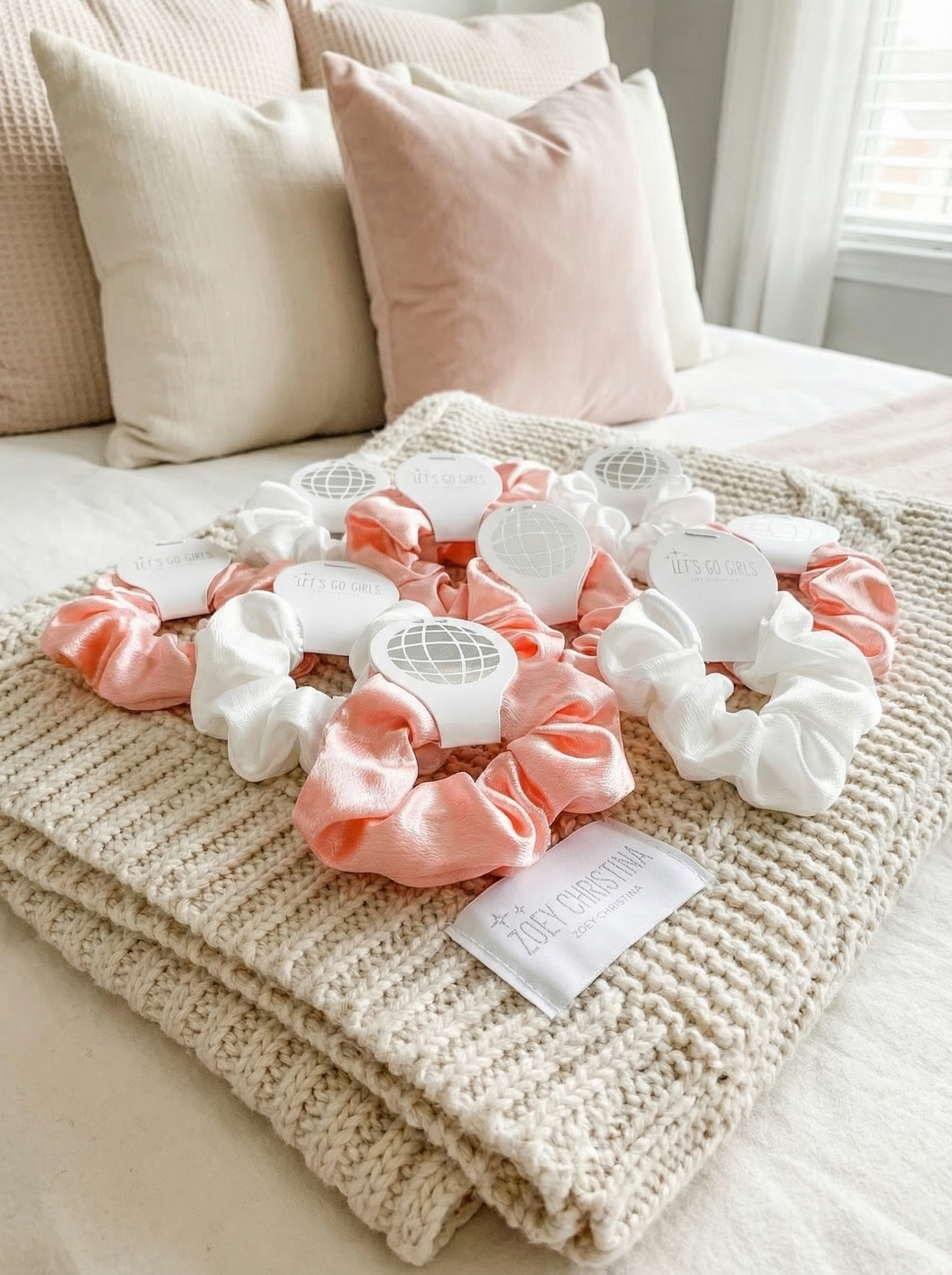 Last Disco Party Hair Ties – Pink & White with Glitter Disco Ball Charm