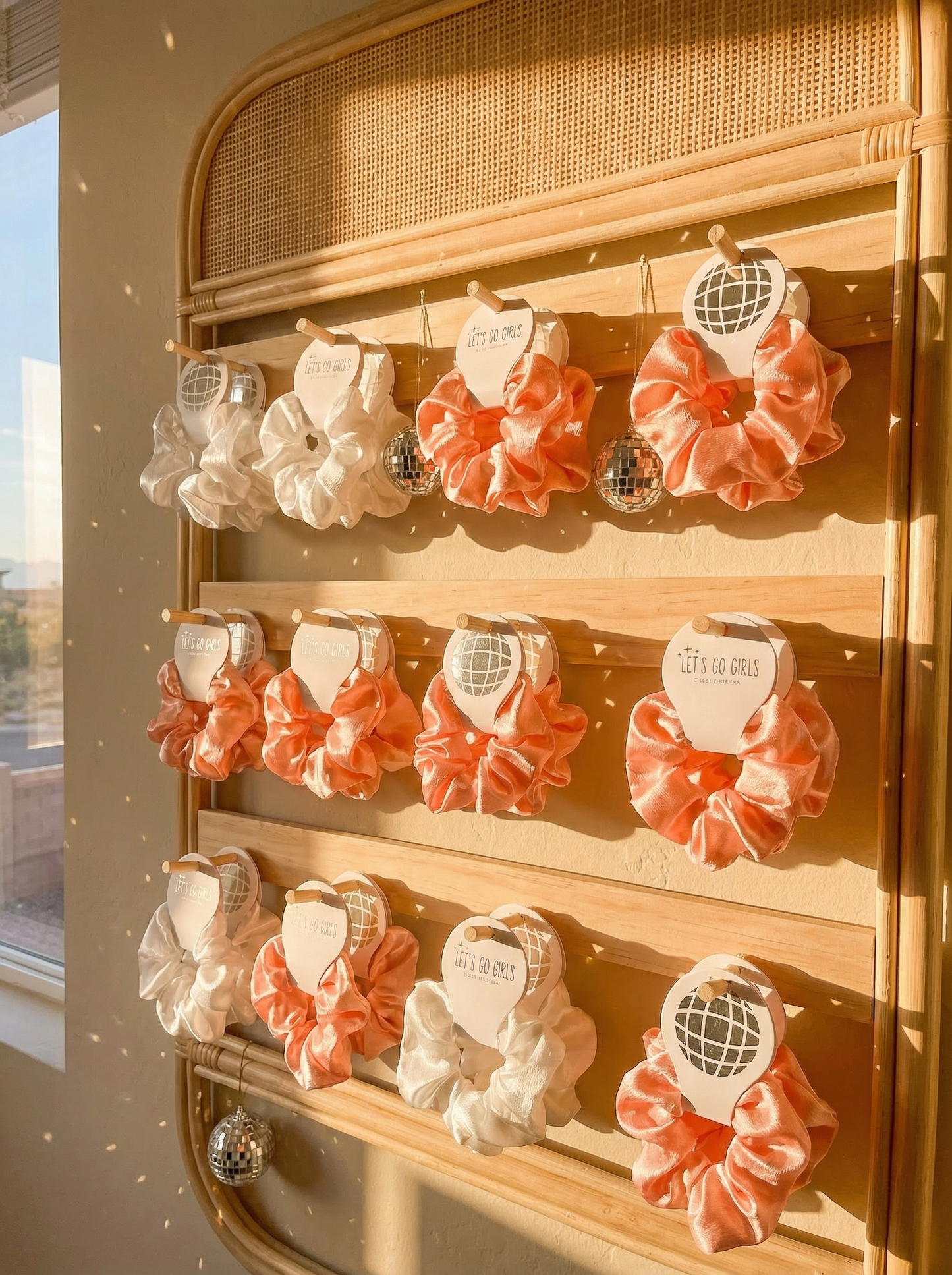 Last Disco Party Hair Ties – Pink & White with Glitter Disco Ball Charm