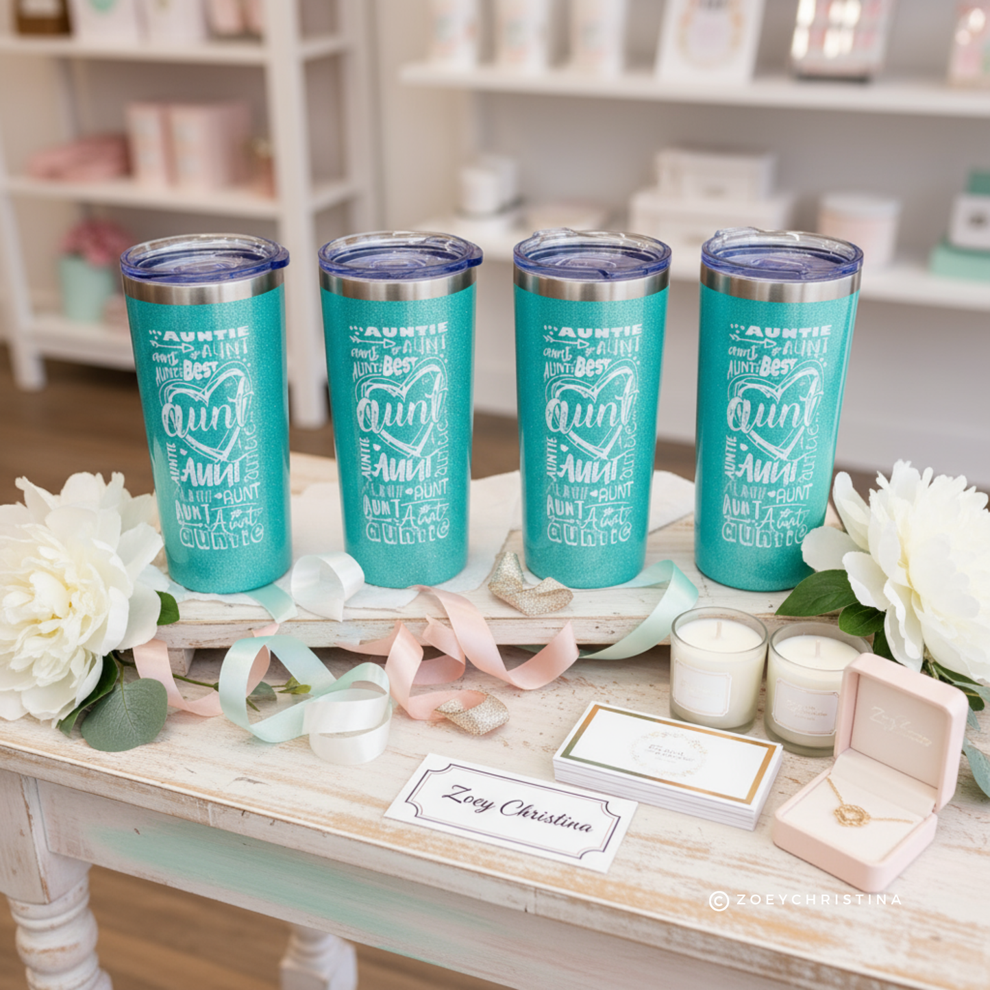 Auntie Travel Tumbler: Iridescent Mint Stainless Steel, 16oz