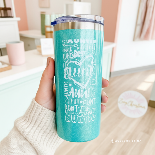 Auntie Travel Tumbler: Iridescent Mint Stainless Steel, 16oz