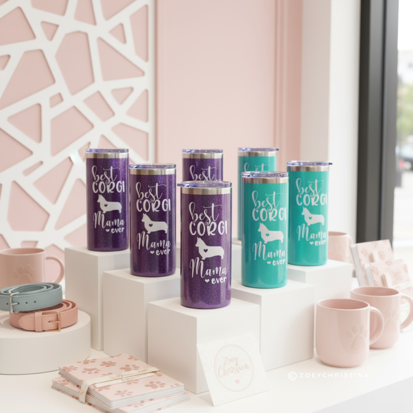 Corgi Mama Stainless Steel Tumbler: Mint Iridescent 16oz Dog Mom Gift