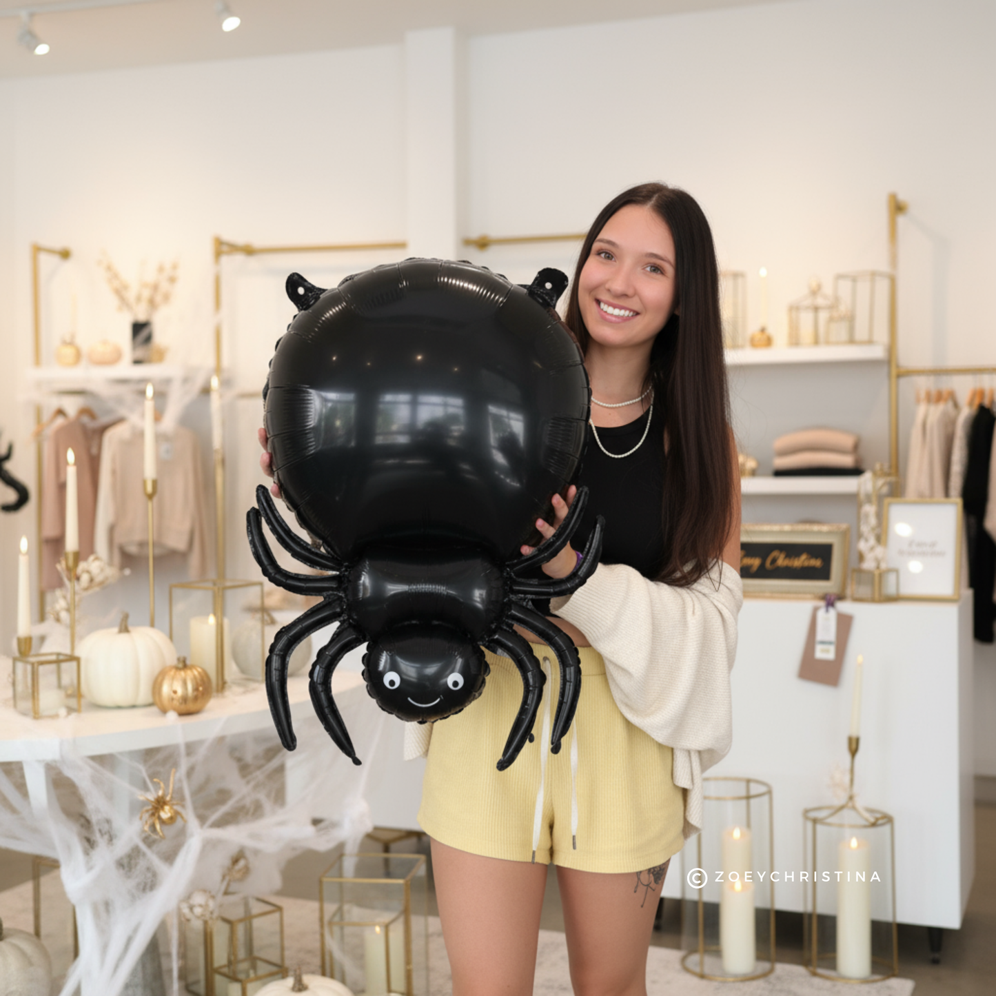 Black Foil Spider Balloon – Spooky Halloween Party Decoration