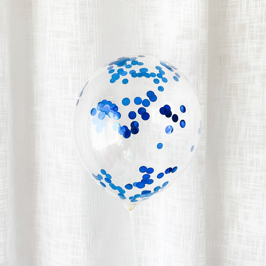 Blue Foil Confetti Balloon – 12" Clear Latex Balloon | Baby Shower, Boy Gender Reveal, Blue Birthday, Bridal Shower Decor