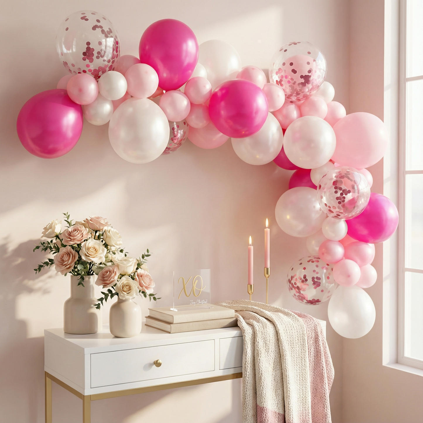 Blush Bubbles Balloon Garland Kit – Pink, White & Pearl Tones | Elegant Party Backdrop for Baby Showers, Birthdays & Bridal Events