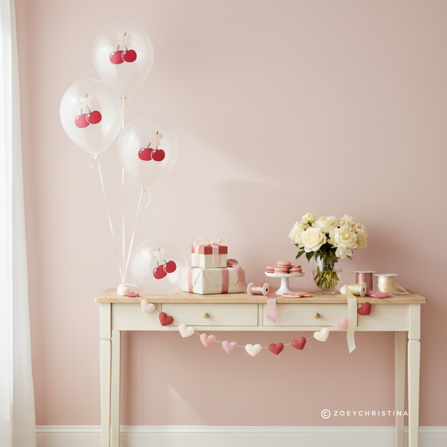 She's the Cherry on top Bridal Shower Pink Bow Coquette - Cherry Themed Balloon bouquet - for Bachelorette, Birthdays, Baby Showers