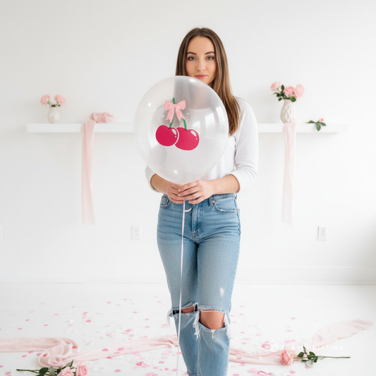 She's the Cherry on top Bridal Shower Pink Bow Coquette - Cherry Themed Balloon bouquet - for Bachelorette, Birthdays, Baby Showers