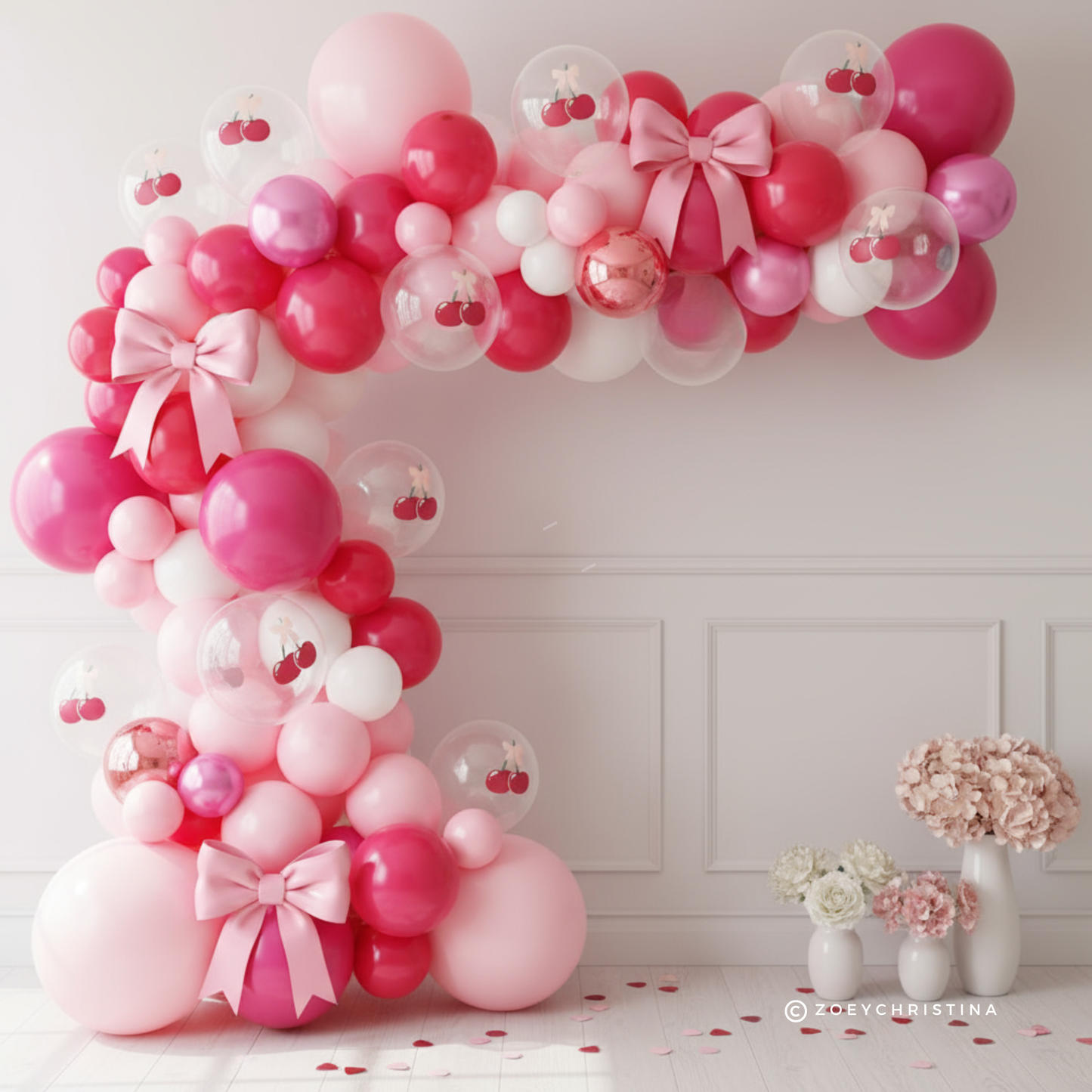 She's the Cherry on top Bridal Shower Pink Bow Coquette - Cherry Themed Balloon bouquet - for Bachelorette, Birthdays, Baby Showers