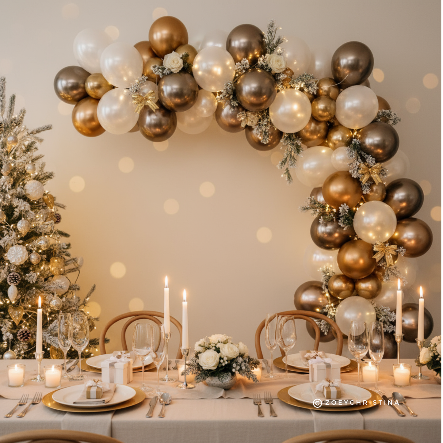 Luxury Holiday Balloon Garland – Champagne Gold & Winter Wedding Decor