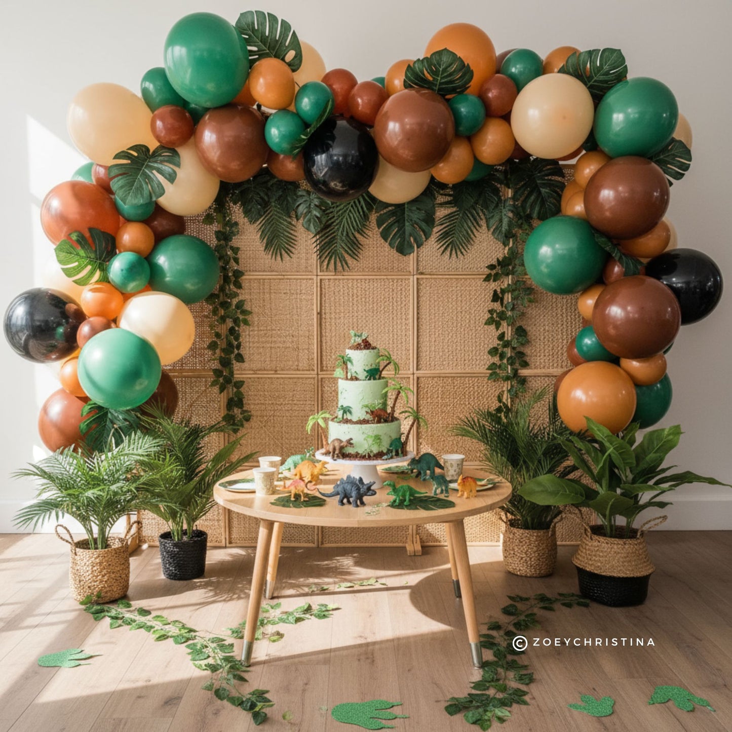 Raptor Rampage Dinosaur Balloon Garland Kit – Brown, Orange & Green Dino Party Decortor