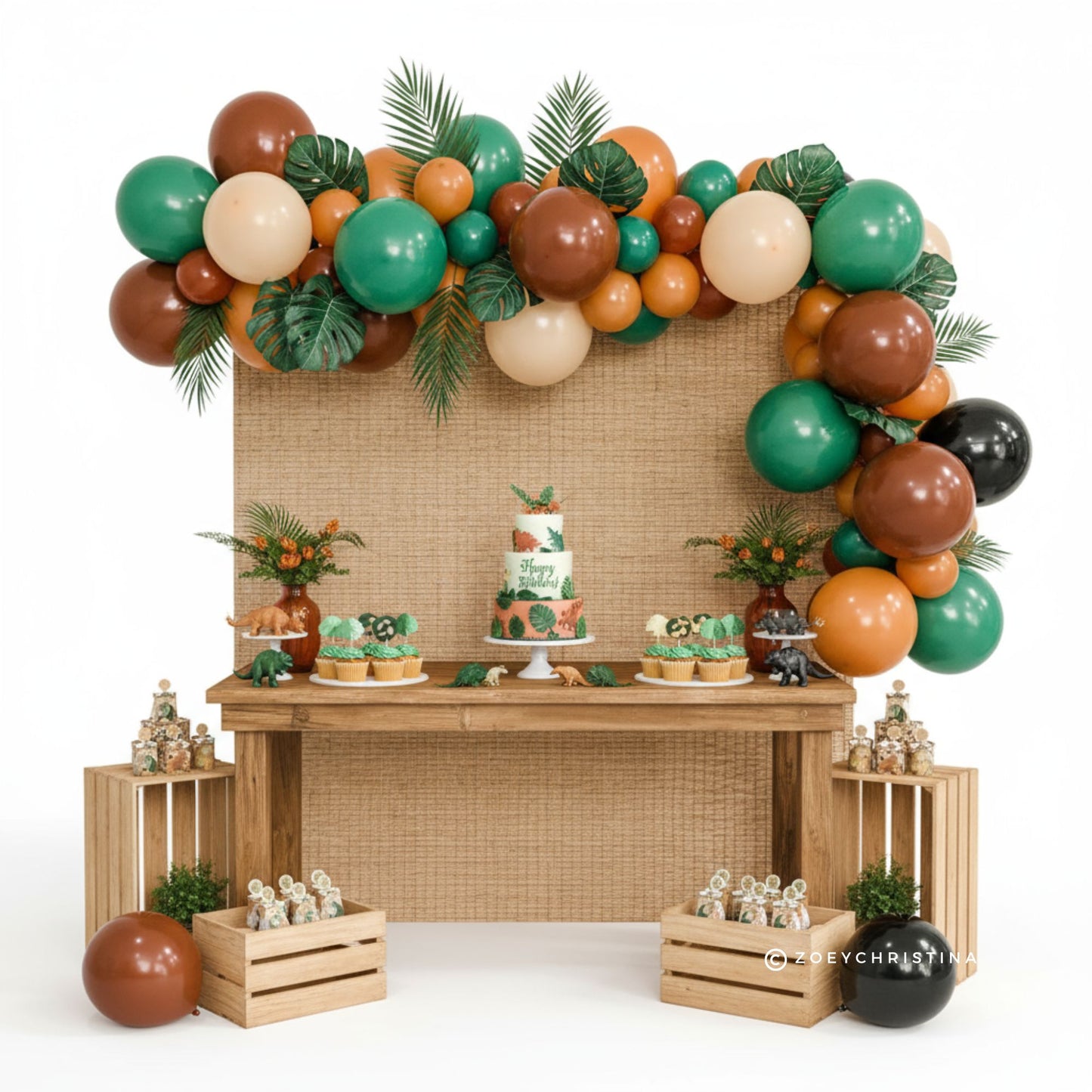 Raptor Rampage Dinosaur Balloon Garland Kit – Brown, Orange & Green Dino Party Decortor