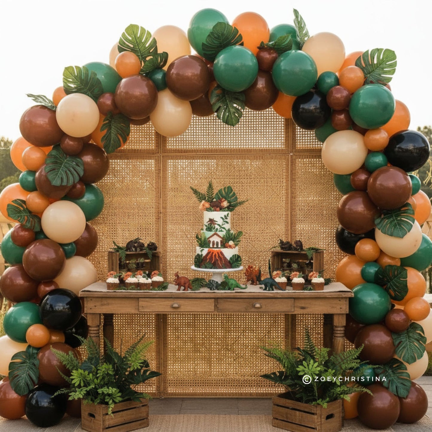 Raptor Rampage Dinosaur Balloon Garland Kit – Brown, Orange & Green Dino Party Decortor