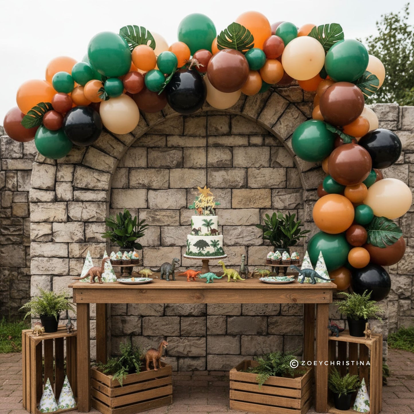 Raptor Rampage Dinosaur Balloon Garland Kit – Brown, Orange & Green Dino Party Decortor