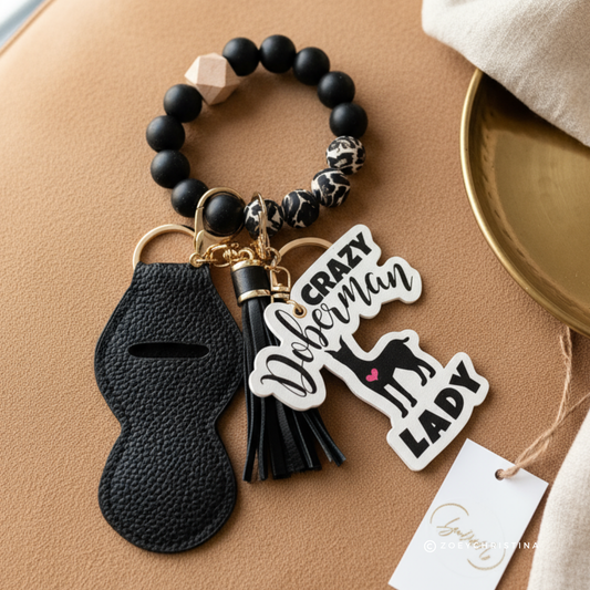Doberman Mama Keychain – Black Wristlet Keychain for Dog Moms & Pet Lovers