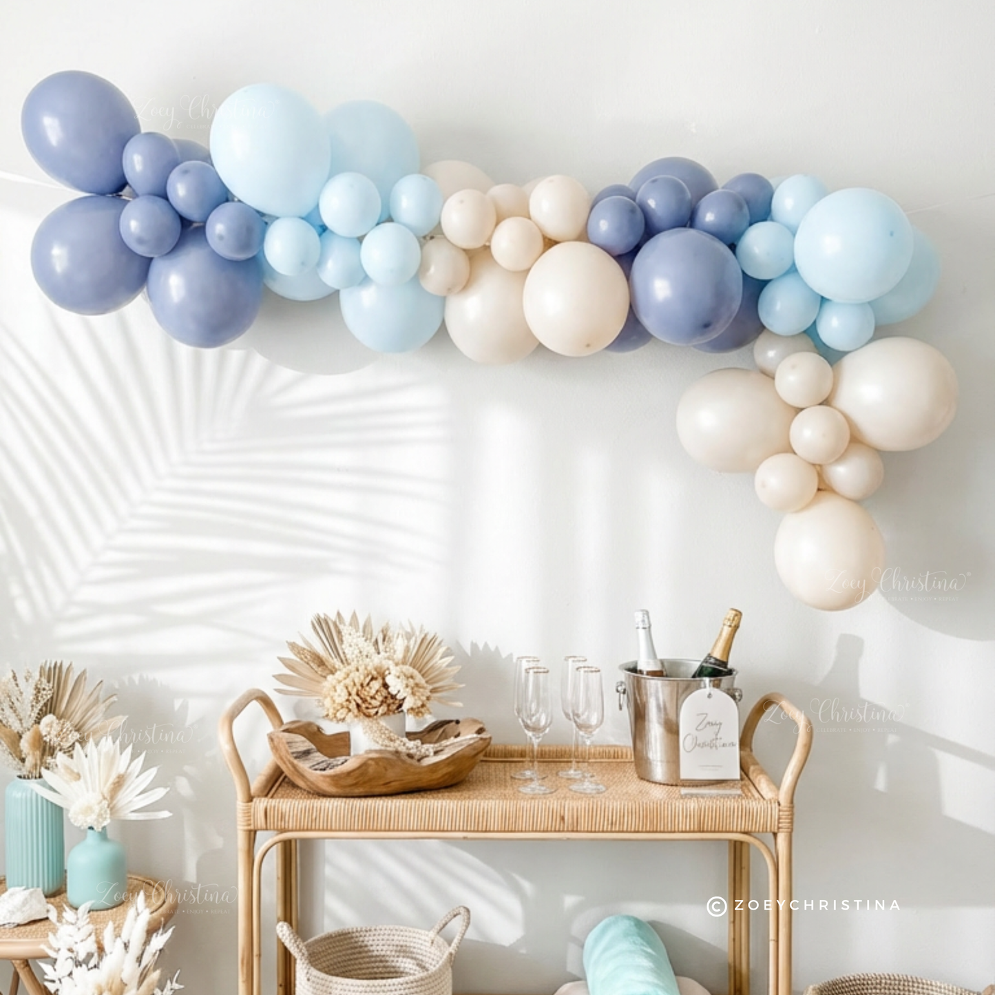 Elegant Dusty Blue Balloon Garland – Minimalist & Boho Baby Shower Decorations