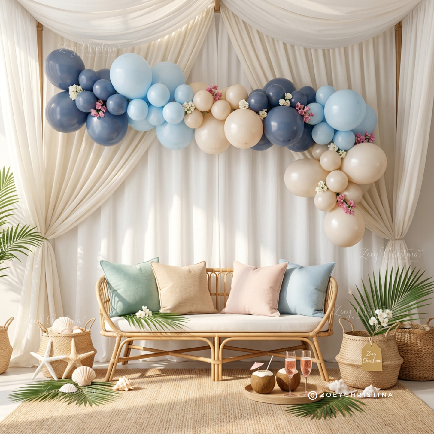 Elegant Dusty Blue Balloon Garland – Minimalist & Boho Baby Shower Decorations