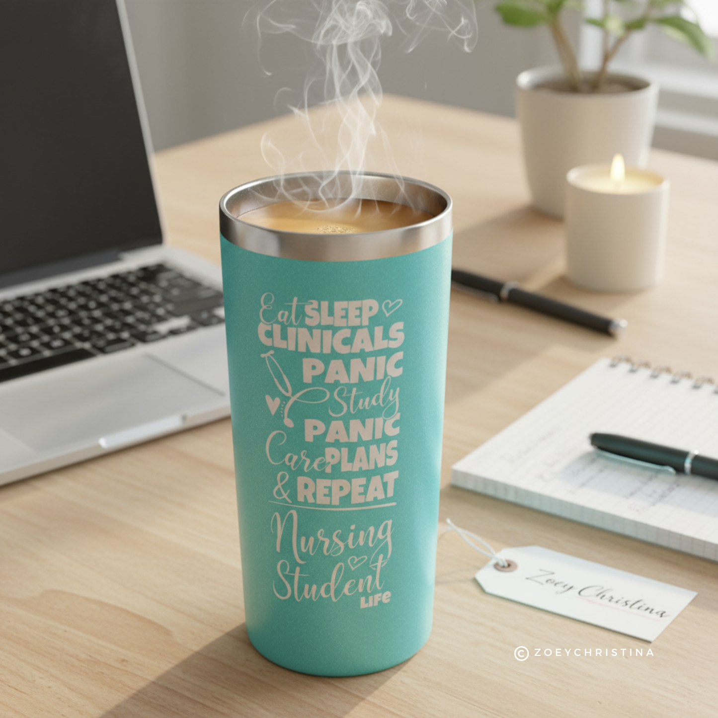 Nursing Student Life Tumbler – Eat Sleep Clinicals Panic Study Cup – Funny RN Gift – Nurse Care Plan Cup – Blue Stainless Steel – Limited Edition