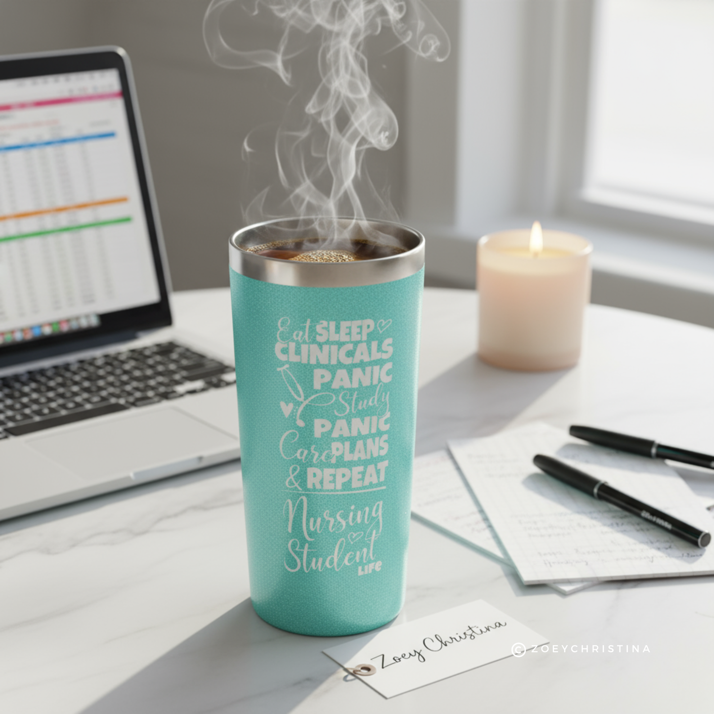 Nursing Student Life Tumbler – Eat Sleep Clinicals Panic Study Cup – Funny RN Gift – Nurse Care Plan Cup – Blue Stainless Steel – Limited Edition