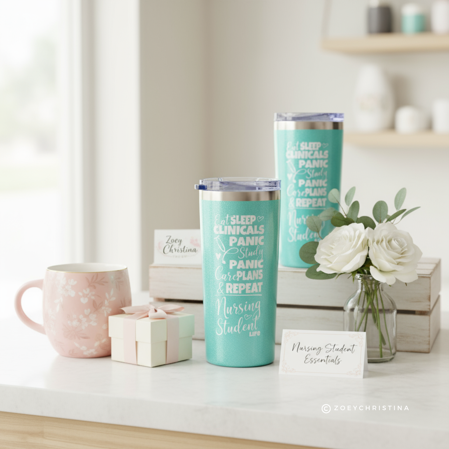 Nursing Student Life Tumbler – Eat Sleep Clinicals Panic Study Cup – Funny RN Gift – Nurse Care Plan Cup – Blue Stainless Steel – Limited Edition