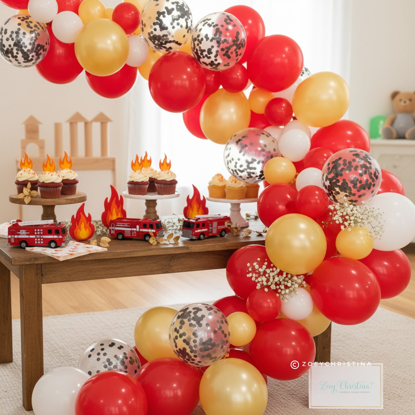 Fire Truck Birthday Party Decorations, Firehouse and Firefighter themed party decor, fireman and firetruck Fire Engine, Balloon Garland