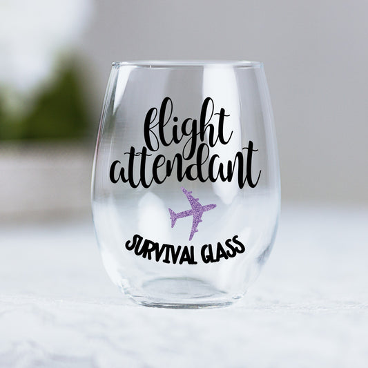 Flight Attendant Survival Glass® – 18oz Stemless Wine Glass