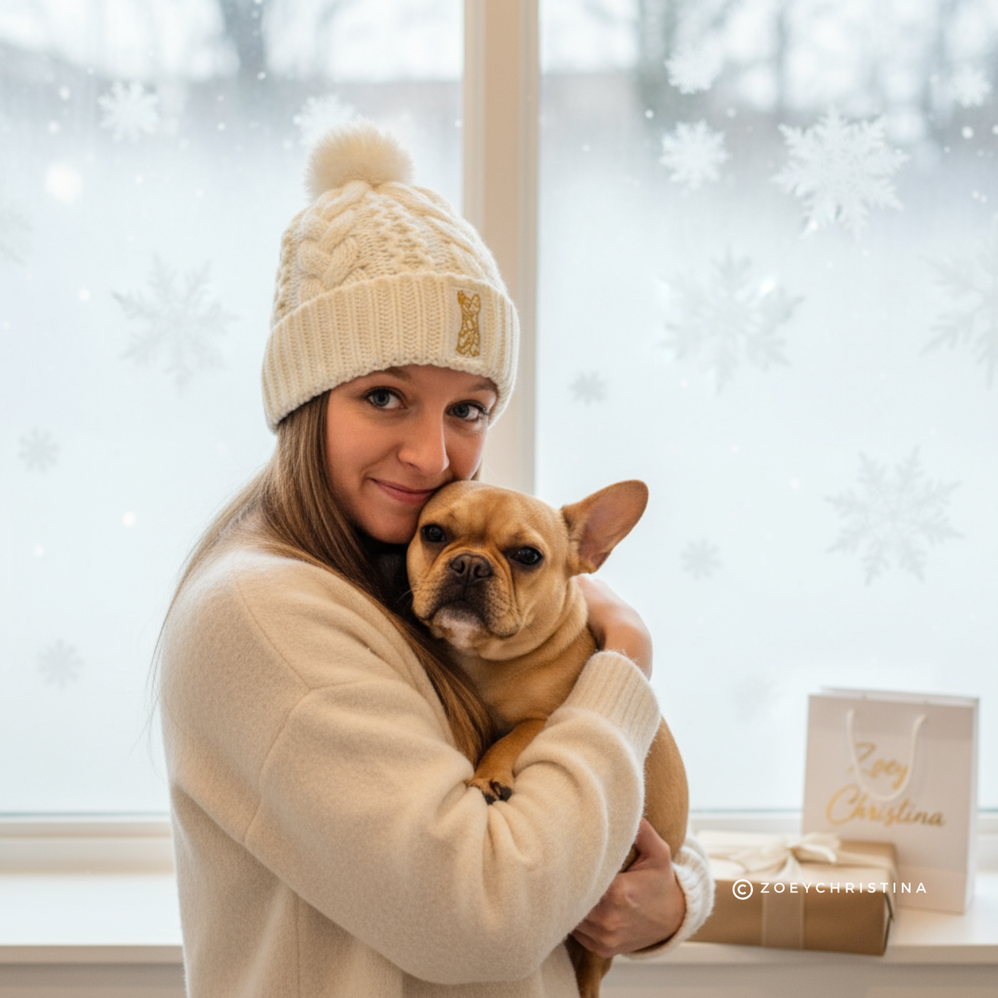 French Bulldog Winter Hat – Embroidered Pom for Frenchie Owners & Pet Lovers