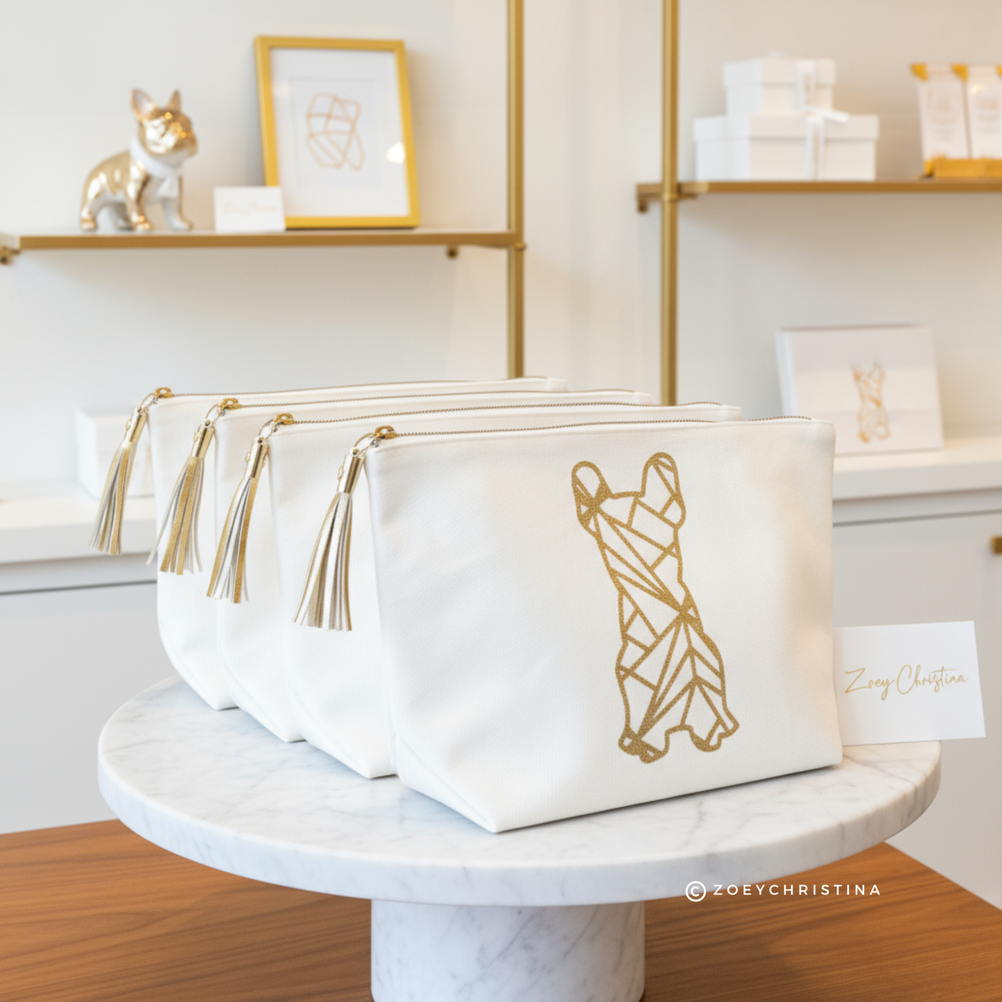 French Bulldog Cosmetic Case – Frenchie Makeup or Pencil Pouch with Gold Glitter Design