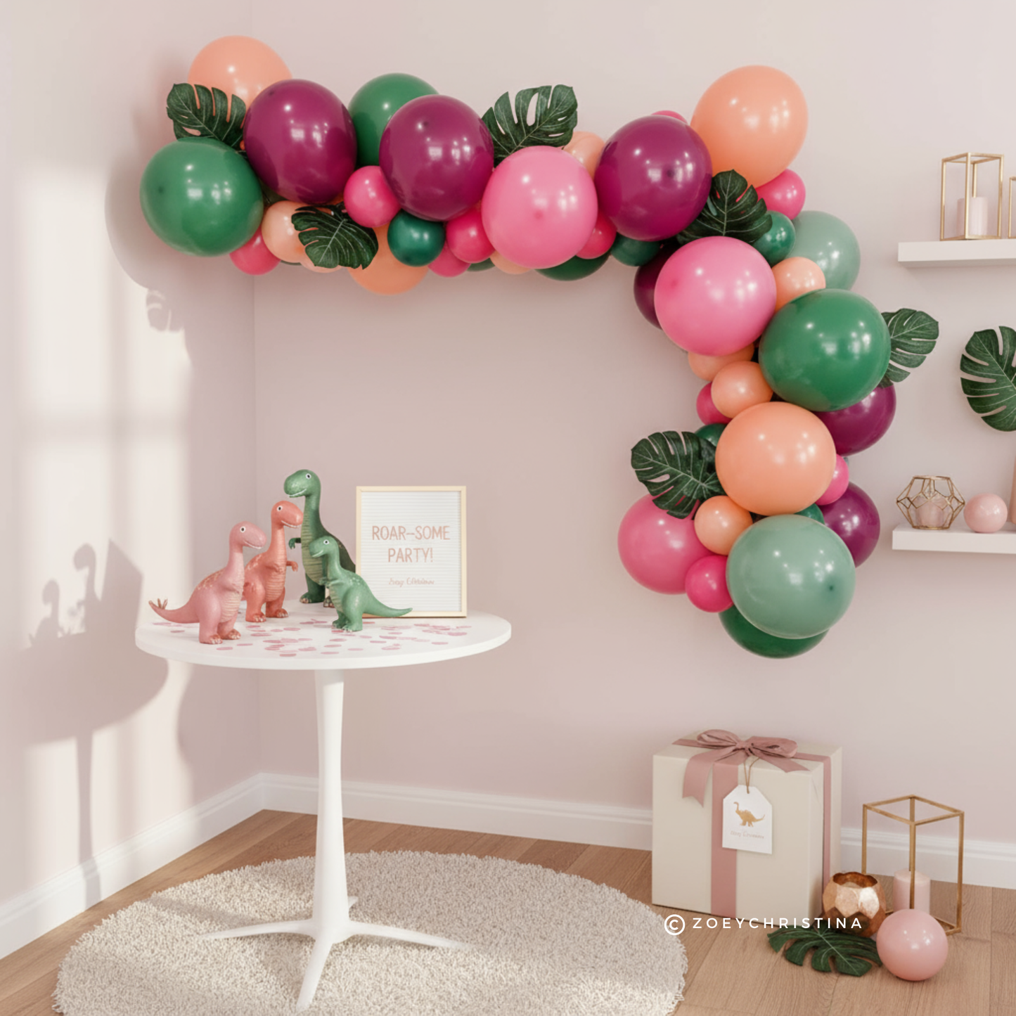 Girl Dino Party Balloon Arch – Pink & Green Balloon Kit for Birthdays & Baby Showers