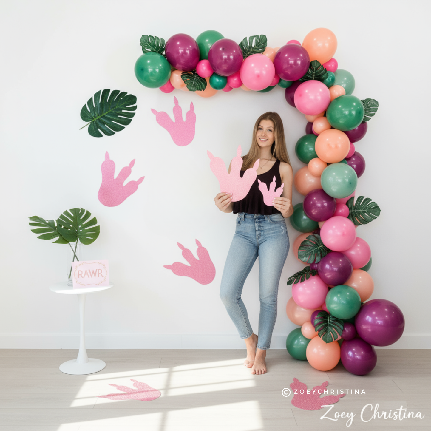 Girl Dino Party Balloon Arch – Pink & Green Balloon Kit for Birthdays & Baby Showers