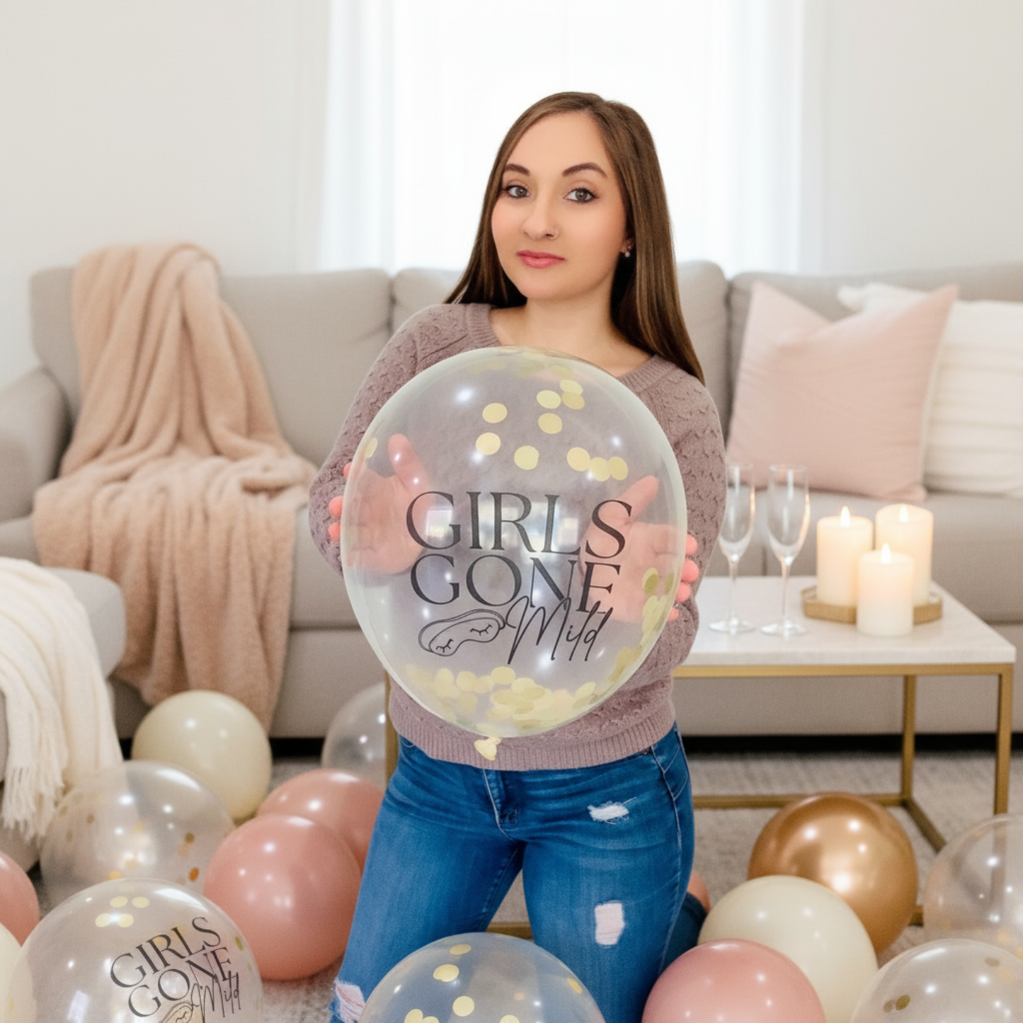 Girls Gone Mild Balloon Decor – 12" Latex Balloons in Gold Chrome or Confetti – Bachelorette, Slumber Party & Girls Night Decorations