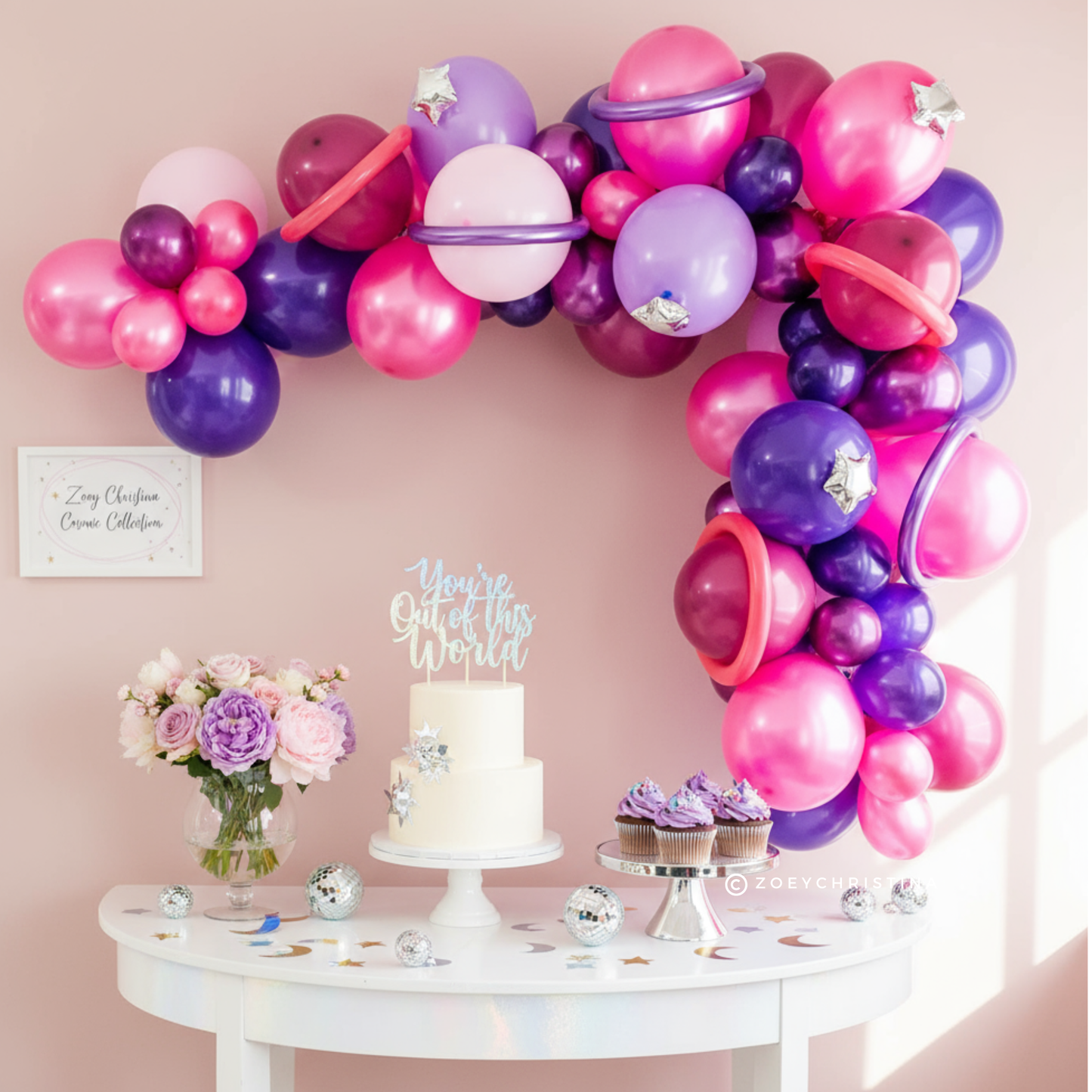 Galactic Dreams Balloon Garland Kit – Pink & Purple Outer Space Party Decor