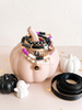 Spooky Halloween Stacking Bracelet Set – Heishi Beads, Gold Accents, Skull & Spider Charms – Halloween Arm Candy, Beaded Stretch Bracelets