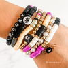 Spooky Halloween Stacking Bracelet Set – Heishi Beads, Gold Accents, Skull & Spider Charms – Halloween Arm Candy, Beaded Stretch Bracelets