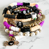 Spooky Halloween Stacking Bracelet Set – Heishi Beads, Gold Accents, Skull & Spider Charms – Halloween Arm Candy, Beaded Stretch Bracelets