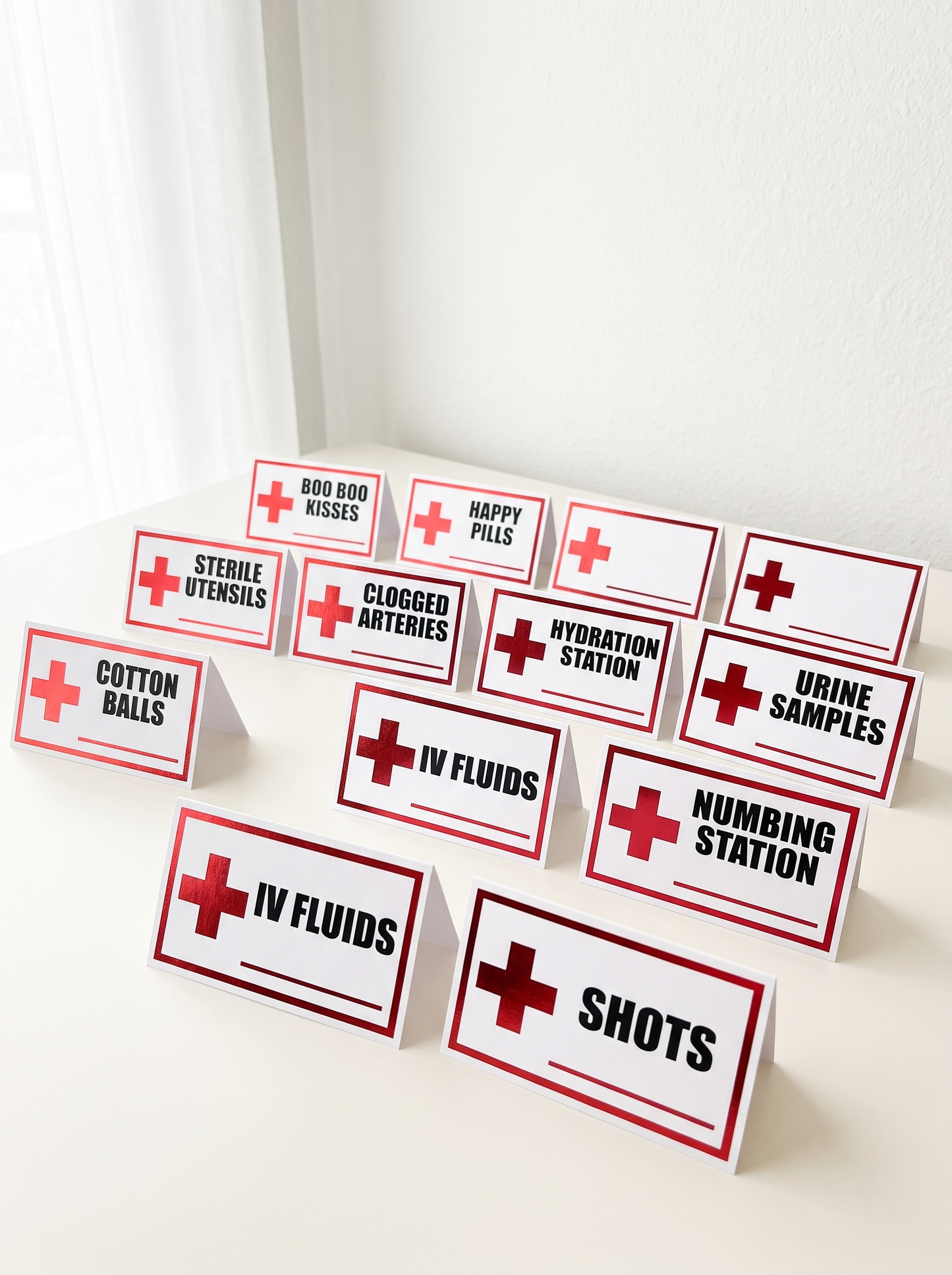 Nurse Graduation Party Table Tent Cards – 12 Pack (Red Foil) for Party Labels