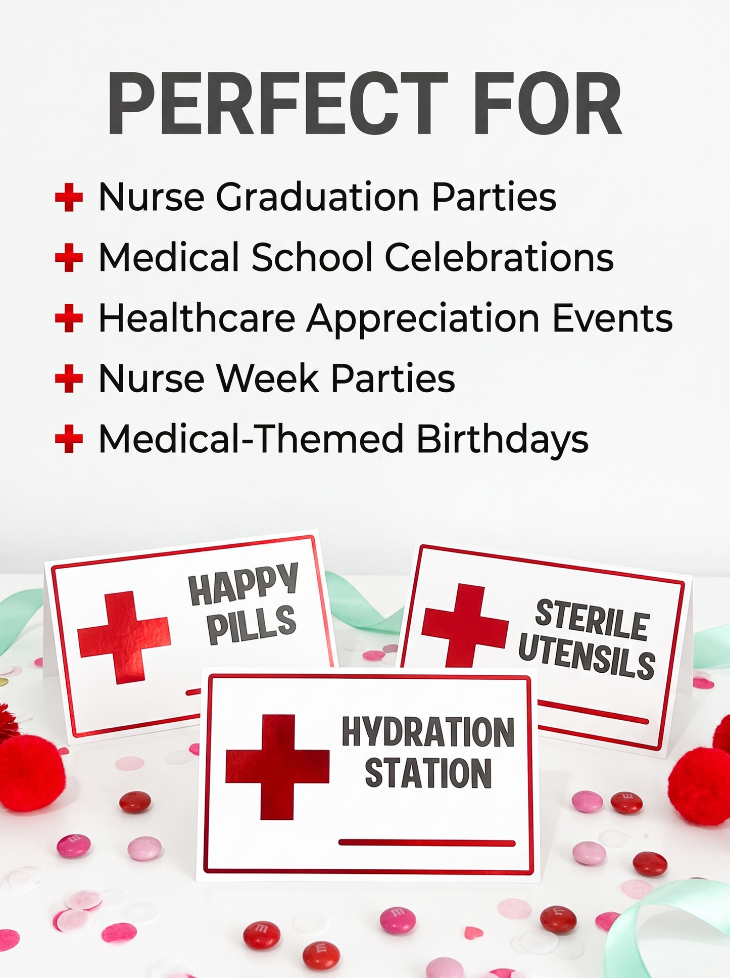 Nurse Graduation Party Table Tent Cards – 12 Pack (Red Foil) for Party Labels