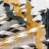 Gold & Black Paper Straws – 12-Pack with Glitter Bat Cutouts