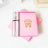 Dental-Themed Stationery Set – Pink Notebook & Crystal Pen Gift Box
