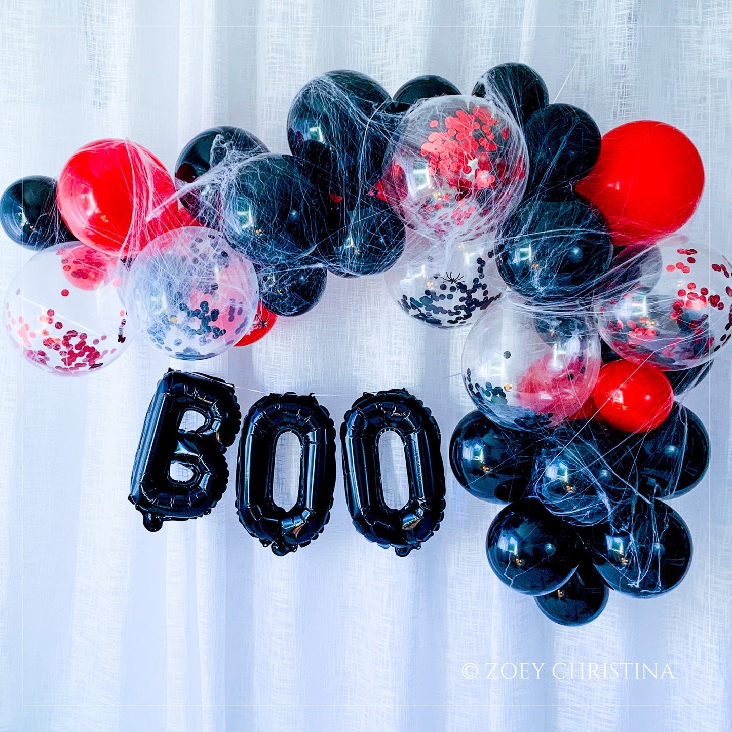 🕷️ Black & Red Balloon Garland Kit with Faux Spider Web Accent [Other colors Available]