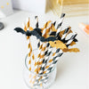 Gold & Black Paper Straws – 12-Pack with Glitter Bat Cutouts