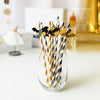 Gold & Black Paper Straws – 12-Pack with Glitter Bat Cutouts