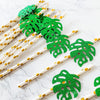 🌿 Gold & Green Monstera Leaf Paper Straws – 12 Pack – Tropical Party Decor