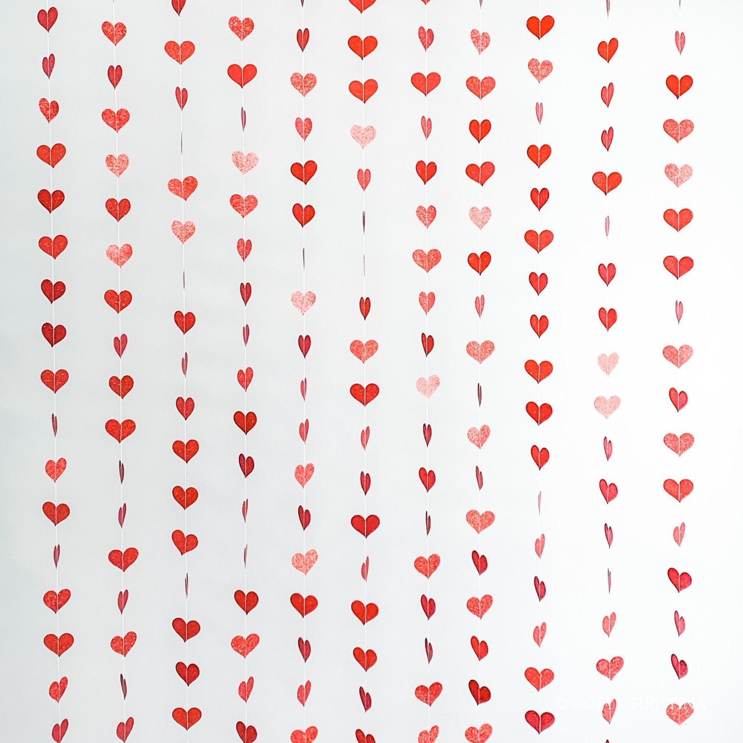 Red Glitter Heart Garland Backdrop: Bridal Shower, Photo Booth Decor (12 Strips)