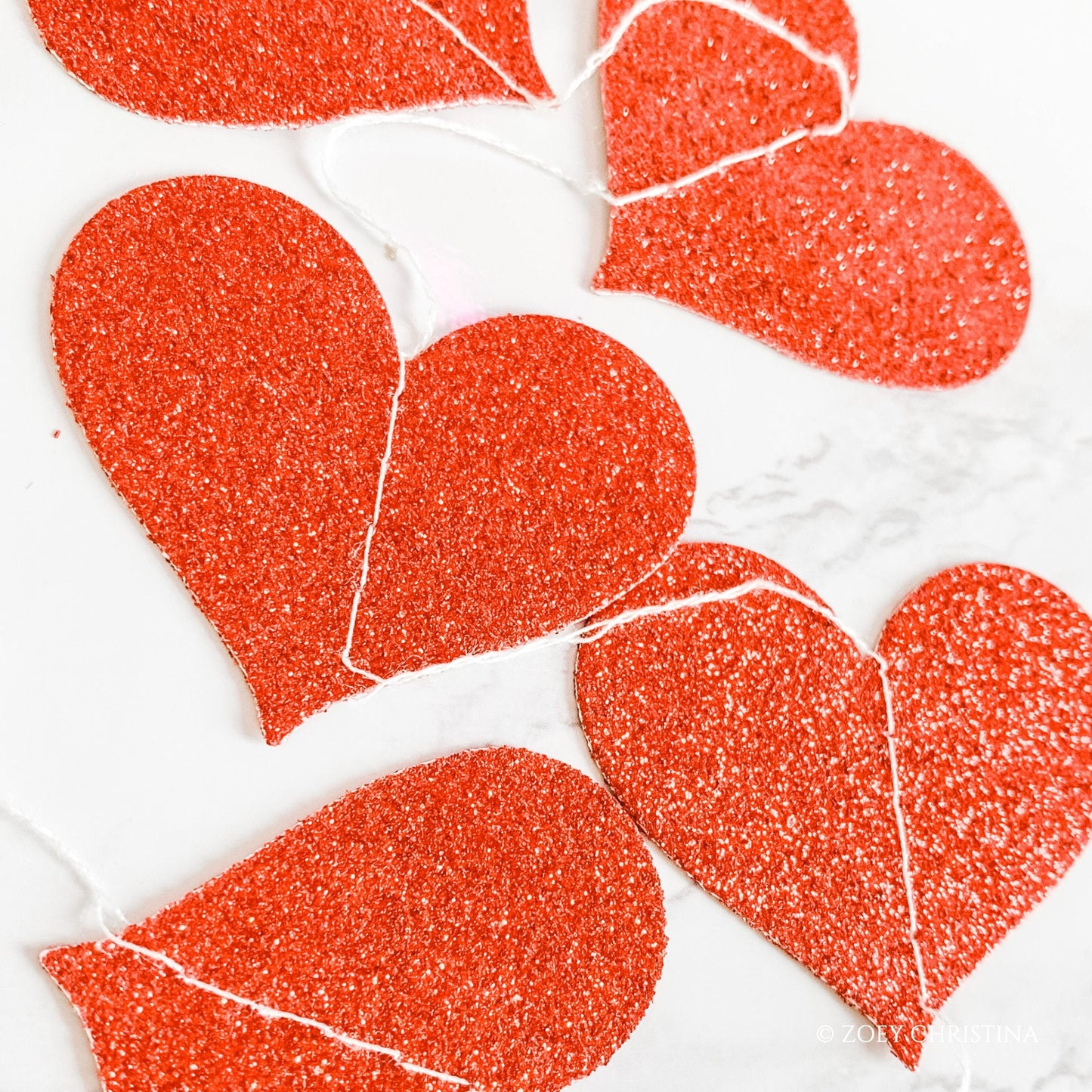 Red Glitter Heart Garland Backdrop: Bridal Shower, Photo Booth Decor (12 Strips)